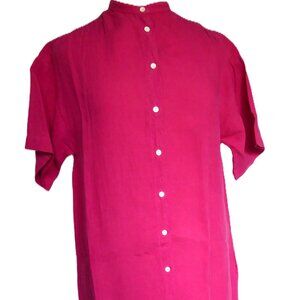 Hartford 100% Linen Richa Dress Fushia Pink Maxi Button Down Shirt Dress Size S